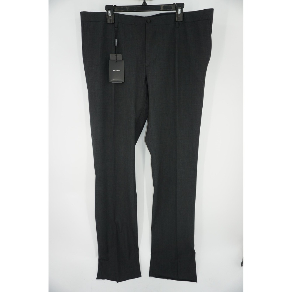 Dolce & Gabbana Dress Pants Charcoal Wool Flat Front Unhemmed Men's 56 40x39
